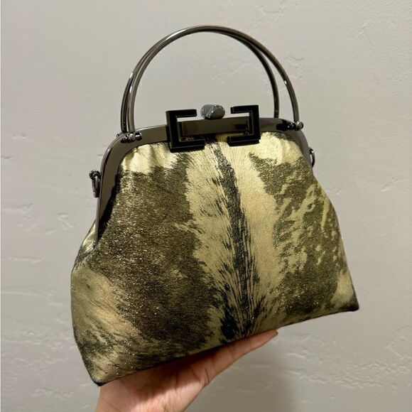 Handmade Gold Metallic Natural Hair-On Calfskin Top Handle Bag/Multi Way Use - Picture 10 of 16